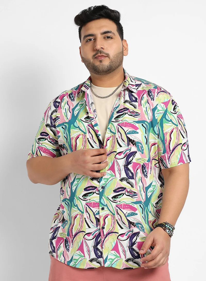 انستافاب بلس قميص رجالي مطبوع بألوان وردي وأخضر بقصة مريحة