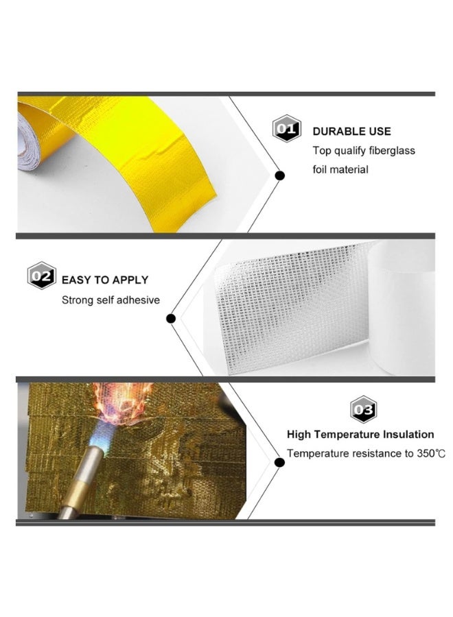 5 CM x 9M Gold Adhesive Heat Shield Reflective Tape Wrap Roll For Engine Bay Glass Fiber Heat Tape Packaging Roll For Car Intake Pipe Withstand 500? - Image 2