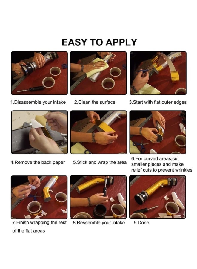 5 CM x 9M Gold Adhesive Heat Shield Reflective Tape Wrap Roll For Engine Bay Glass Fiber Heat Tape Packaging Roll For Car Intake Pipe Withstand 500? - Image 5