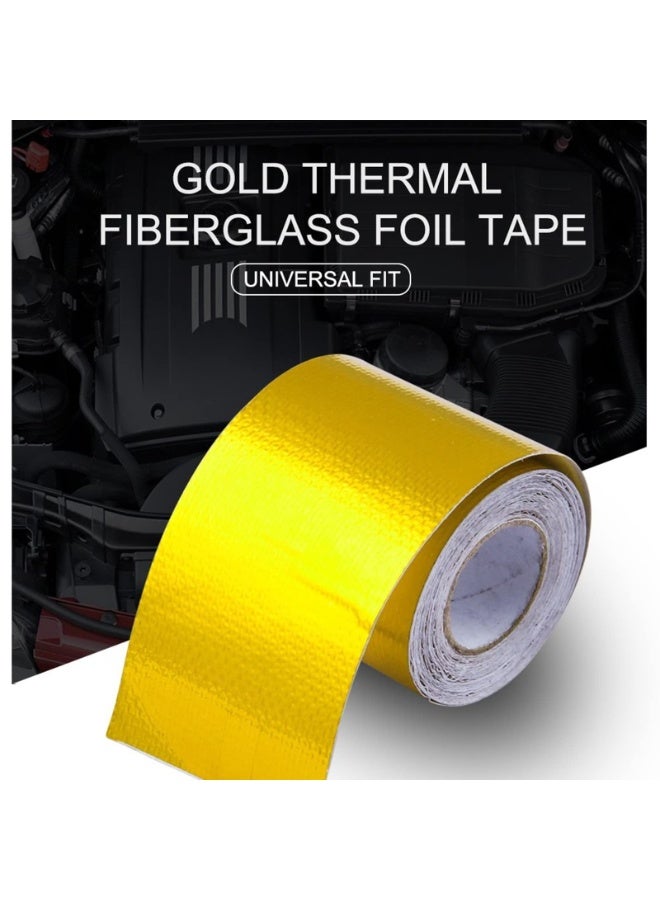 5 CM x 9M Gold Adhesive Heat Shield Reflective Tape Wrap Roll For Engine Bay Glass Fiber Heat Tape Packaging Roll For Car Intake Pipe Withstand 500? - Image 4