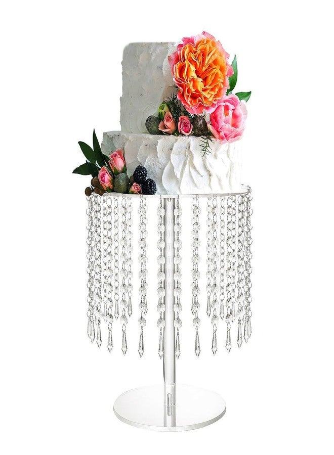 Lovecat Round Cake Stand - 12 Inch Diameter Acrylic Dessert Display Stand with Crystal Chandelier, Cupcakes Serving Plate for Party Wedding Birthday Festival Event Decorations - Image 1