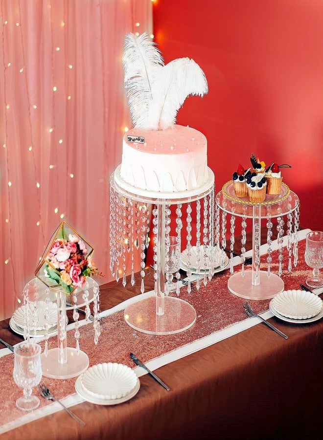 Lovecat Round Cake Stand - 12 Inch Diameter Acrylic Dessert Display Stand with Crystal Chandelier, Cupcakes Serving Plate for Party Wedding Birthday Festival Event Decorations - Image 4