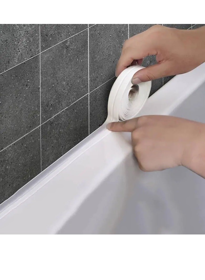 3.2-mtr x 2.2cm Caulk Strip Tape, Waterproof Sink Edge Gap Caulk Strip, Self Adhesive Sealing Tape for Kitchen Bathroom Bathtub Toilet Wall Floor Self Adhesive Tile Sealer Moisture Mold Protector Tape