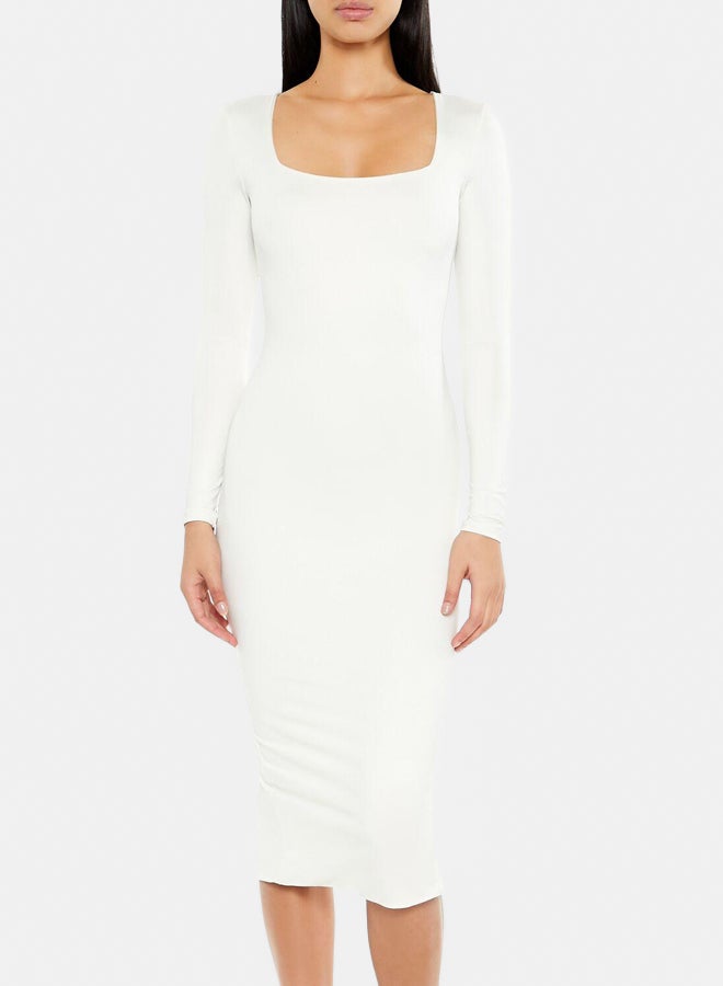 FOREVER 21 Contour Sculpt Square-Neck Midi Dress - Image 5