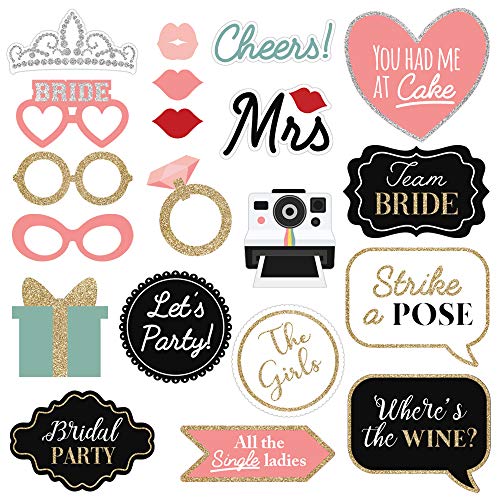 Perfect Occasion Fully Assembled Wedding Photo Booth Props - Set of 40 - Gold, Pink, Teal, & Silver Selfie Signs - Wedding Party Supplies & Decorations - Cute Designs with Real Glitter - Did We Mention No DIY - Image 5