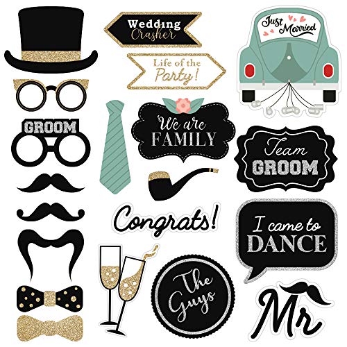 Perfect Occasion Fully Assembled Wedding Photo Booth Props - Set of 40 - Gold, Pink, Teal, & Silver Selfie Signs - Wedding Party Supplies & Decorations - Cute Designs with Real Glitter - Did We Mention No DIY - Image 4