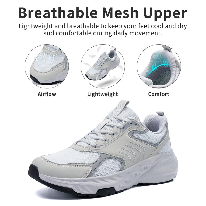 Aomigoct Mens Casual Walking Shoes: Light Gray 7 Breathable Mesh for Commute & Leisure - Cushion & Non-Slip for All-Day Comfort Outdoor - Men 25-55 - Image 4