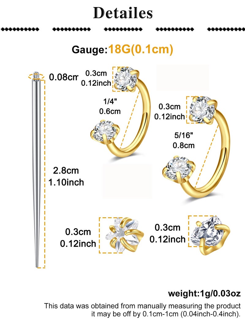 QWALIT Gold 18g Horseshoe Nose Ring Double Stud Gem Horse Shoe Nose Ring Hoop for Women Surgical Steel U Shape Half Earring Tragus Earring Hoops Lip Helix Piercing Jewelry Septum Rings 6mm 8mm - Image 2