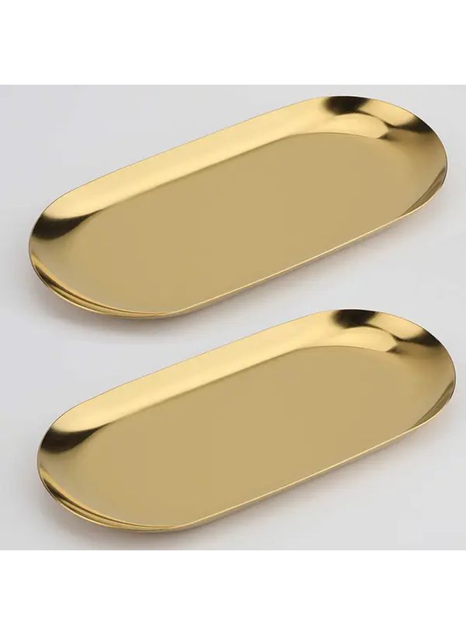 4 Pack Golden Stainless Steel Oval Trays Bathroom Vanity Jewelry Serving Dishes - Image 4