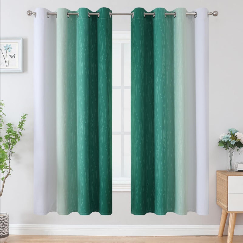 Estelar Textiler Green and Greyish White Blackout Curtains for Living Room  Full Room Darkening Grommet Ombre Curtains for Bedroom  Thermal Insulated Light Blocking Gradient Drapes  52Wx72L  2 Panels - Image 2