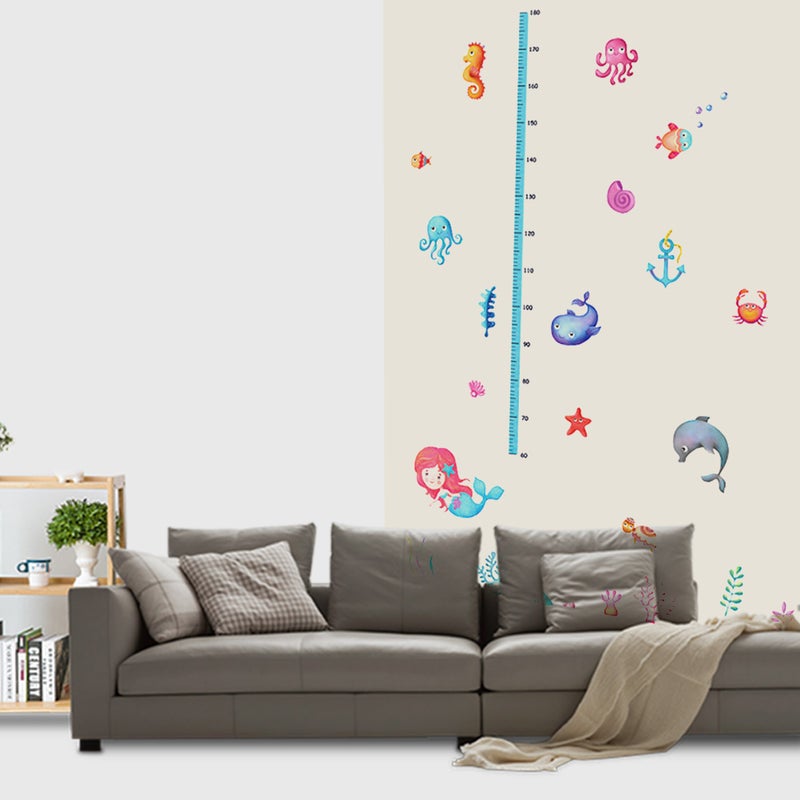 2pcs Undersea Animal Kids Height Sticker Wall Sticker Art Decal Removable Wall Decoration Kids Nursery Bedroom Living Room Wall Applique (Wrapped By Stick) - Image 2