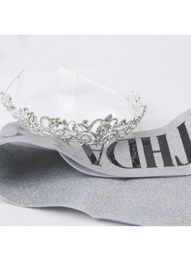 Cocide Birthday Queen Sash & Rhinestone Tiara Set Silver Birthday Sash And Tiara For Women Birthday Decoration Kit Rhinestone Headband For Girl Glitter Crystal Hair Accessories For Party Cake Topper - Image 4