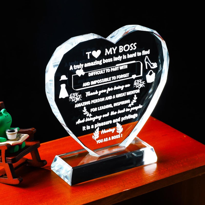 YWHL هدايا ليدي ليدي بوس للنساء هدايا بوس هارت كريستال للنساء في يوم عيد ميلاد عيد الميلاد رئيس عيد ميلاد أنثى التقدير هدايا التقاعد أفضل وداع شكرا لك على المشرف على القادة - Image 3