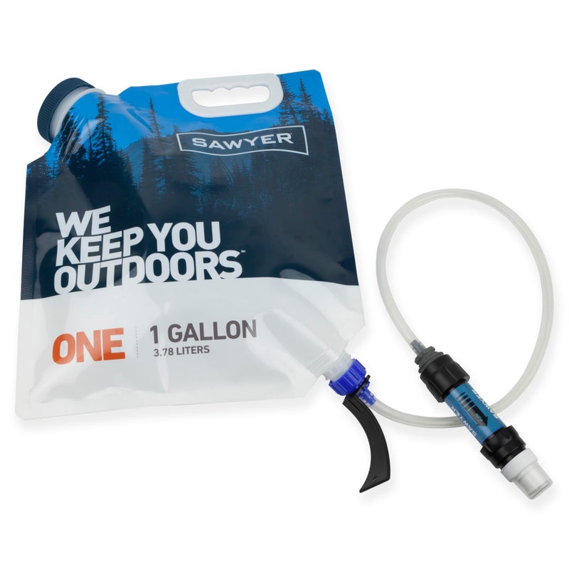 Sawyer Products SP160 One Gallon Gravity Water Filtration System w/Dual-Threaded Mini Filter, Blue/White/Clear - Image 1