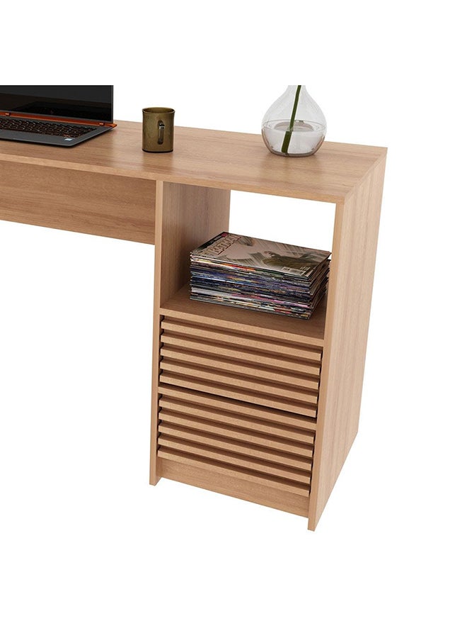 DANUBE HOME مكتب دراسة من Easton مع طاولة كمبيوتر ذات درجين ومحطة عمل حديثة للكمبيوتر المحمول وطاولة ألعاب خشبية للدراسة والمكتب المنزلي مقاس L 135.8x45x74.5 سم. بني  - Image 5
