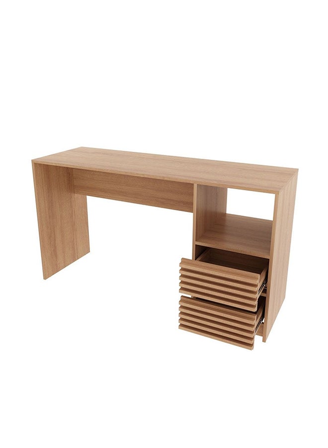 DANUBE HOME مكتب دراسة من Easton مع طاولة كمبيوتر ذات درجين ومحطة عمل حديثة للكمبيوتر المحمول وطاولة ألعاب خشبية للدراسة والمكتب المنزلي مقاس L 135.8x45x74.5 سم. بني  - Image 4
