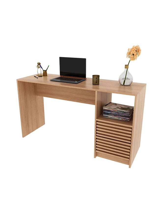 DANUBE HOME مكتب دراسة من Easton مع طاولة كمبيوتر ذات درجين ومحطة عمل حديثة للكمبيوتر المحمول وطاولة ألعاب خشبية للدراسة والمكتب المنزلي مقاس L 135.8x45x74.5 سم. بني  - Image 2
