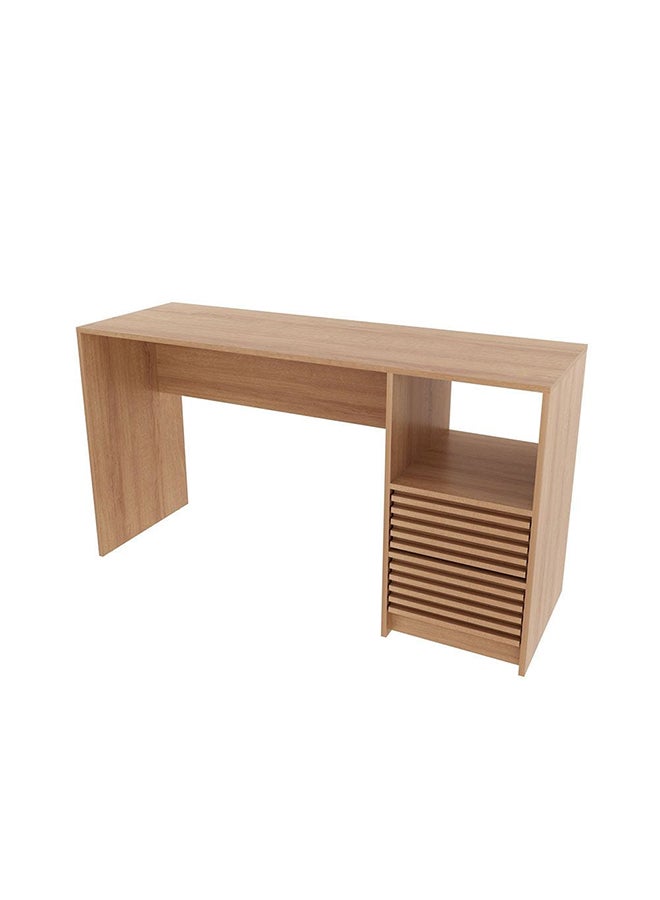 DANUBE HOME مكتب دراسة من Easton مع طاولة كمبيوتر ذات درجين ومحطة عمل حديثة للكمبيوتر المحمول وطاولة ألعاب خشبية للدراسة والمكتب المنزلي مقاس L 135.8x45x74.5 سم. بني  - Image 3