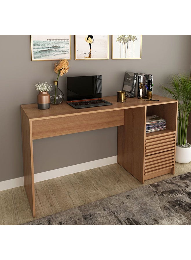 DANUBE HOME مكتب دراسة من Easton مع طاولة كمبيوتر ذات درجين ومحطة عمل حديثة للكمبيوتر المحمول وطاولة ألعاب خشبية للدراسة والمكتب المنزلي مقاس L 135.8x45x74.5 سم. بني  - Image 1