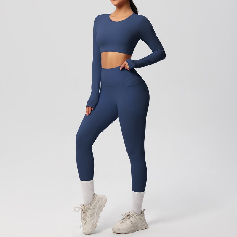 In-Stock Cross-Border Solid Color Double-Sided Brushed Breathable High-Elastic Tight Yoga Set - Sports Running Fitness Two-Piece - Image 1
