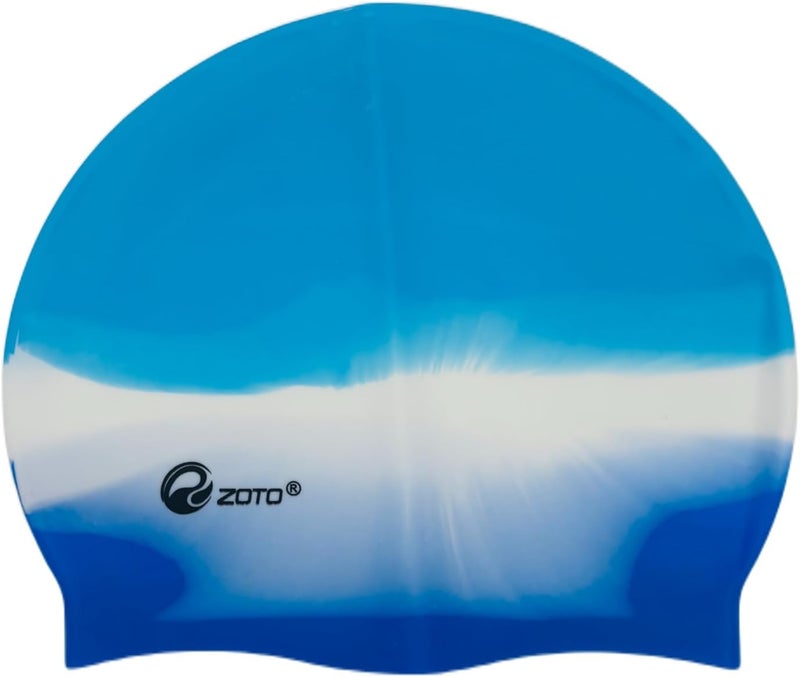 ZOTO Silicone Swim Cap with Multi-Tone Blue Gradient Design - Image 3