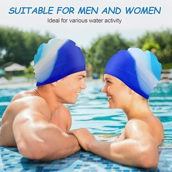 ZOTO Silicone Swim Cap with Multi-Tone Blue Gradient Design - Image 2
