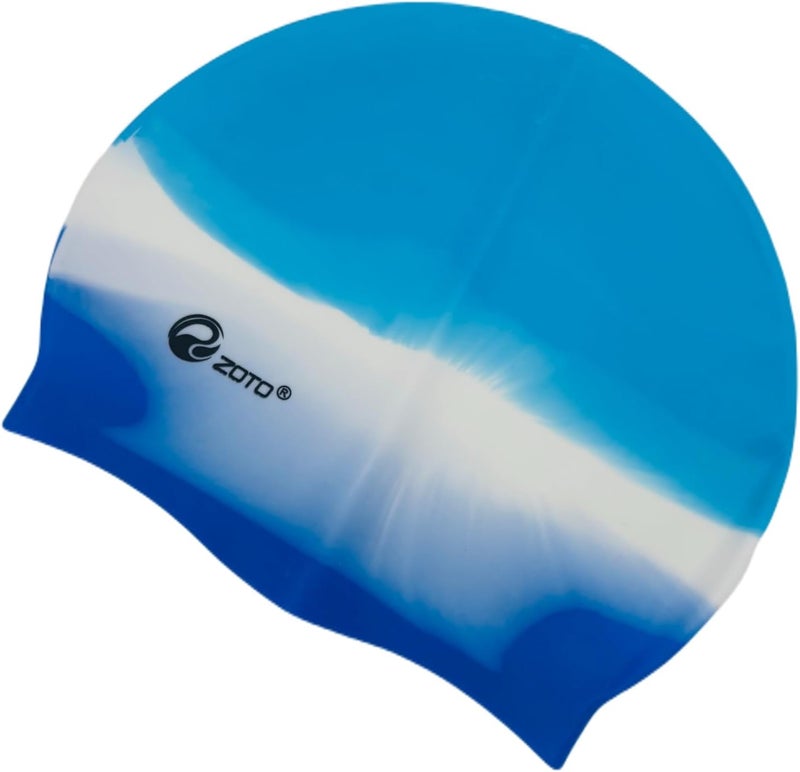 ZOTO Silicone Swim Cap with Multi-Tone Blue Gradient Design - Image 1