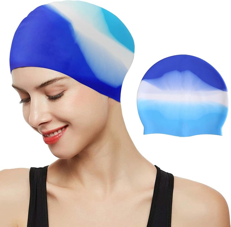 ZOTO Silicone Swim Cap with Multi-Tone Blue Gradient Design - Image 4