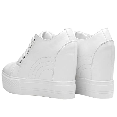 ACE SHOCK Women Wedges Sneakers with Hidden Heel Ankle High Platform Walking Shoes Fashion Bride Wedding Shoes (6, White, Numeric_6) - Image 2