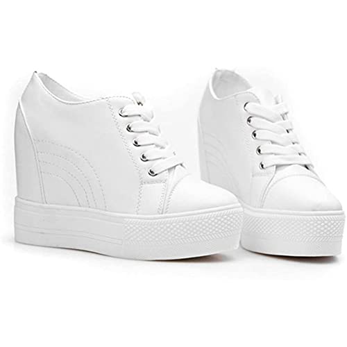 ACE SHOCK Women Wedges Sneakers with Hidden Heel Ankle High Platform Walking Shoes Fashion Bride Wedding Shoes (6, White, Numeric_6) - Image 3