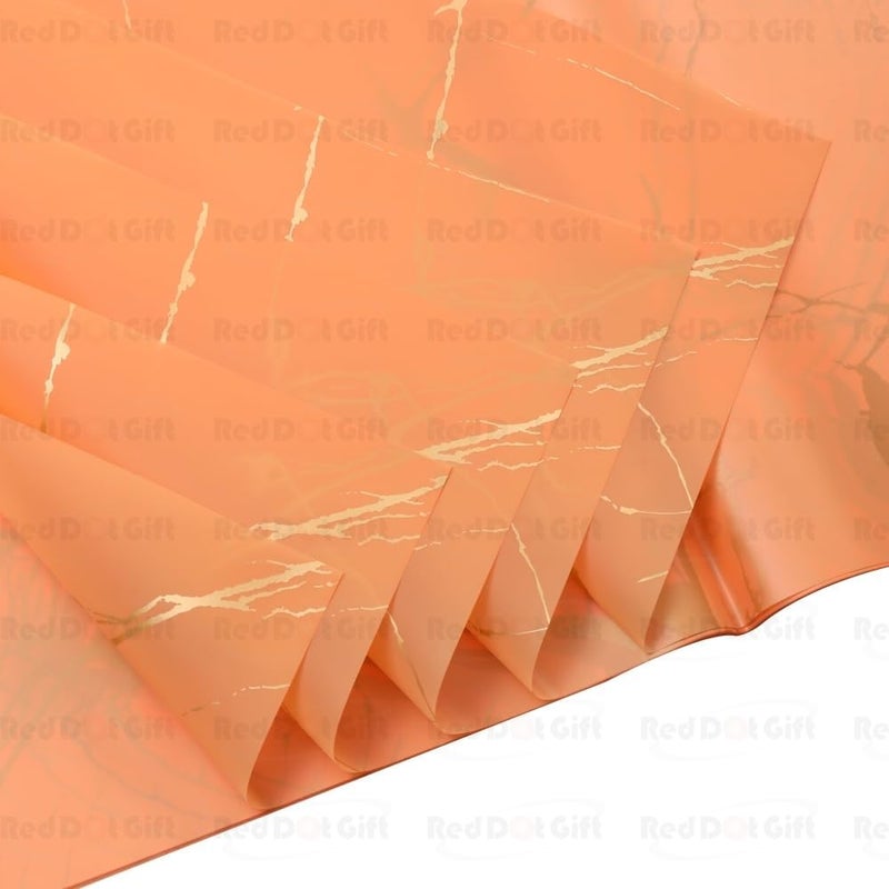 Red Dot Gift Pack of 20 Sheets Waterproof Floral Wrapping Paper - Marble Orange, 57x57cm - Image 2