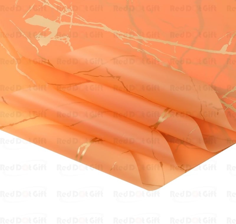 Red Dot Gift Pack of 20 Sheets Waterproof Floral Wrapping Paper - Marble Orange, 57x57cm - Image 4