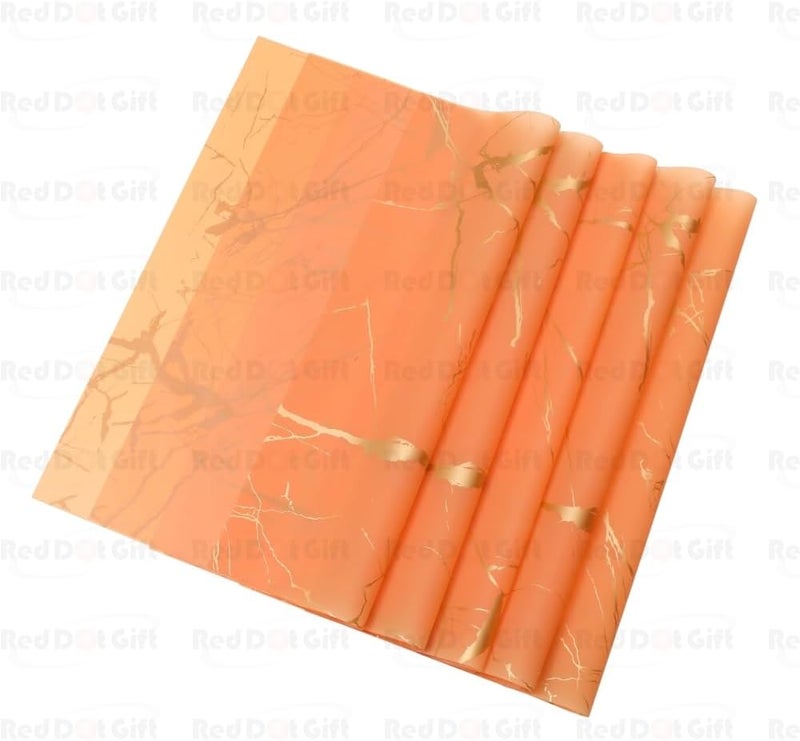 Red Dot Gift Pack of 20 Sheets Waterproof Floral Wrapping Paper - Marble Orange, 57x57cm - Image 3