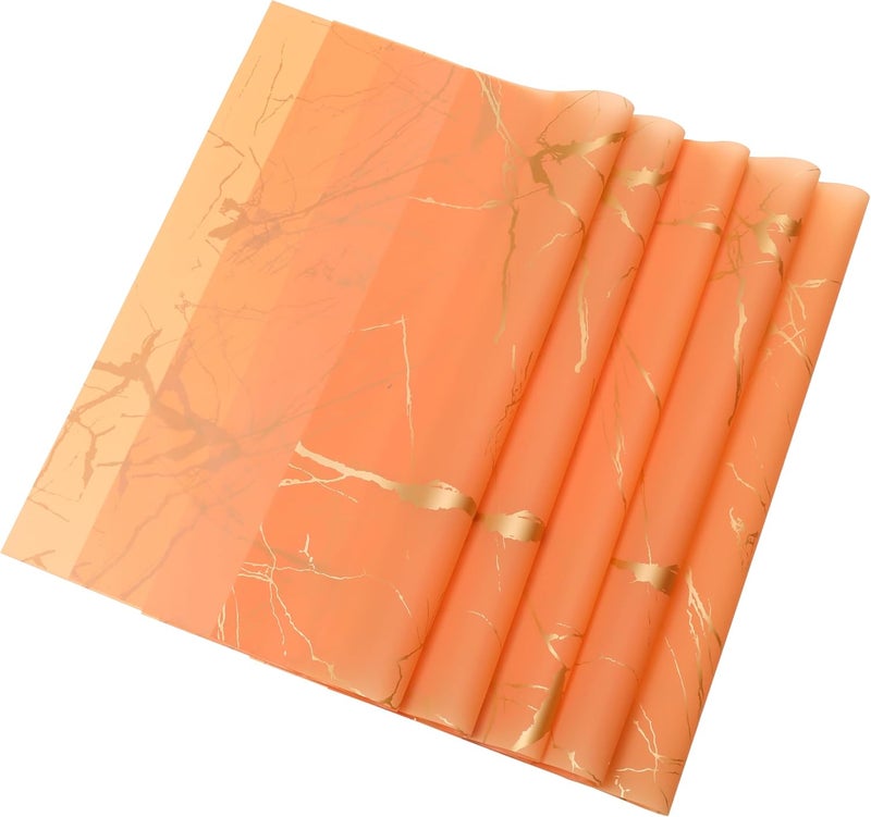Red Dot Gift Pack of 20 Sheets Waterproof Floral Wrapping Paper - Marble Orange, 57x57cm - Image 1