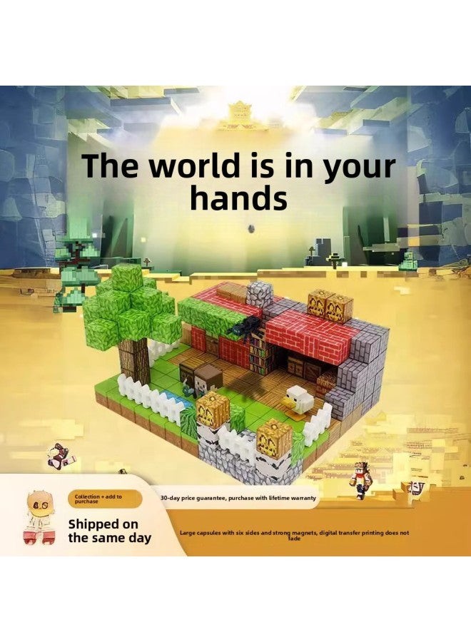 My World DIY Magnetic Building Blocks Children's Educational Toys Large Particle Doll Castle Model Decoration Gifts-Color:Final Gate (48PCs)  - Image 2