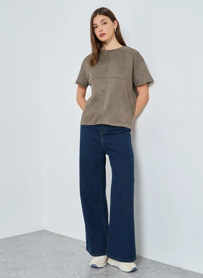 Styli Brown Suede Boxy T-Shirt