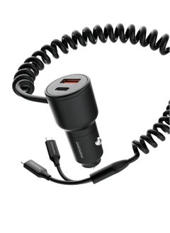 Dual Port Type-C Car Charger with Type-C to Type-C Cable 30W - Black