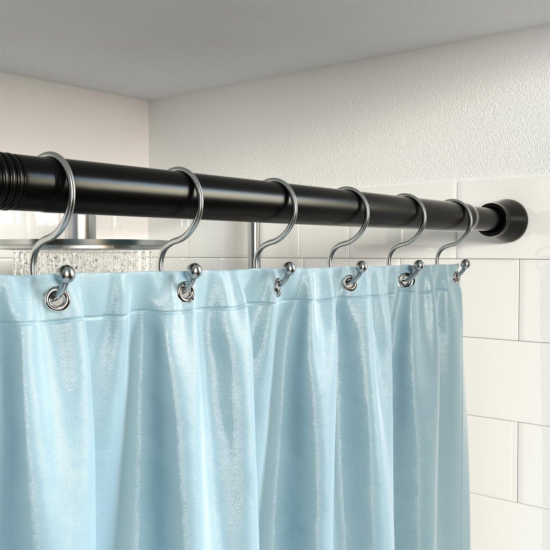 MEXAU Black Shower Curtain Rod 40-73 inch Black Shower Rod Tension Curtain Rod No Drilling Shower Curtain Rods Spring Tension Shower Rods for Bathroom - Image 4