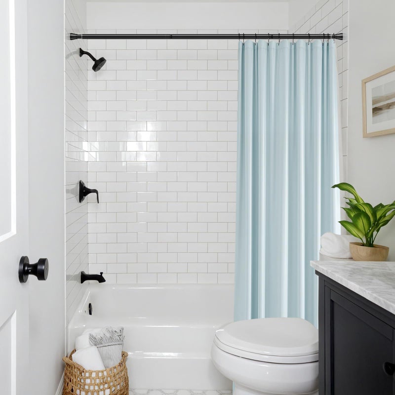 MEXAU Black Shower Curtain Rod 40-73 inch Black Shower Rod Tension Curtain Rod No Drilling Shower Curtain Rods Spring Tension Shower Rods for Bathroom - Image 5