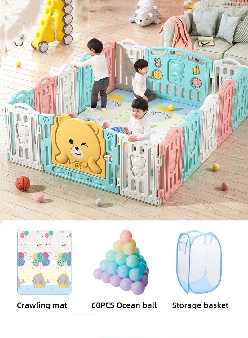 MIXDE Baby Playpen, Foldable Babies Playards for Toddlers with Gate and Game Board, Safety Infant Activity Center, Sturdy Play Area, Macaron Colors and Patterns, Perfect Child's Gift,16 Panel - Image 1