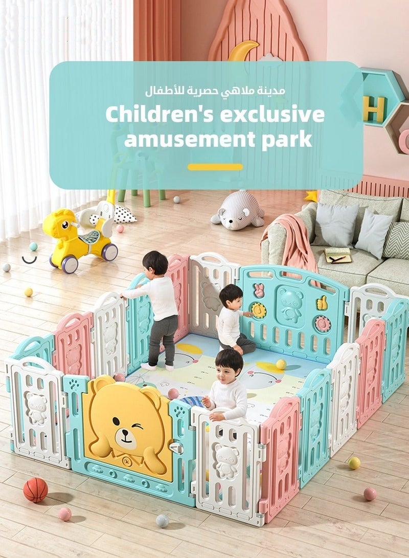 MIXDE Baby Playpen, Foldable Babies Playards for Toddlers with Gate and Game Board, Safety Infant Activity Center, Sturdy Play Area, Macaron Colors and Patterns, Perfect Child's Gift,16 Panel - Image 2