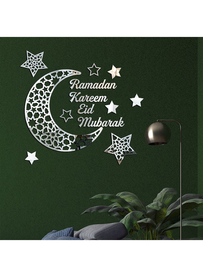 3D Stereo Ramadan Kareem Crescent Acrylic Mirror Sticker Silver 42x45cm - Image 2