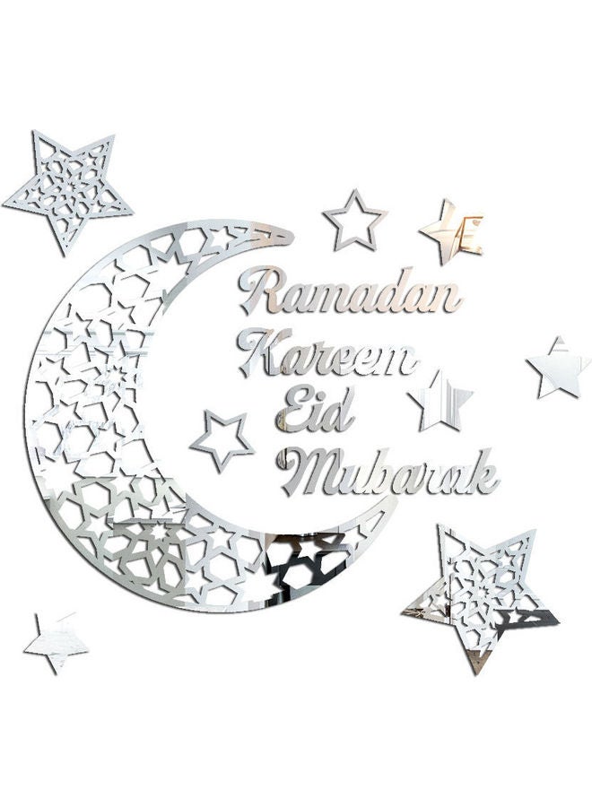 3D Stereo Ramadan Kareem Crescent Acrylic Mirror Sticker Silver 42x45cm - Image 1