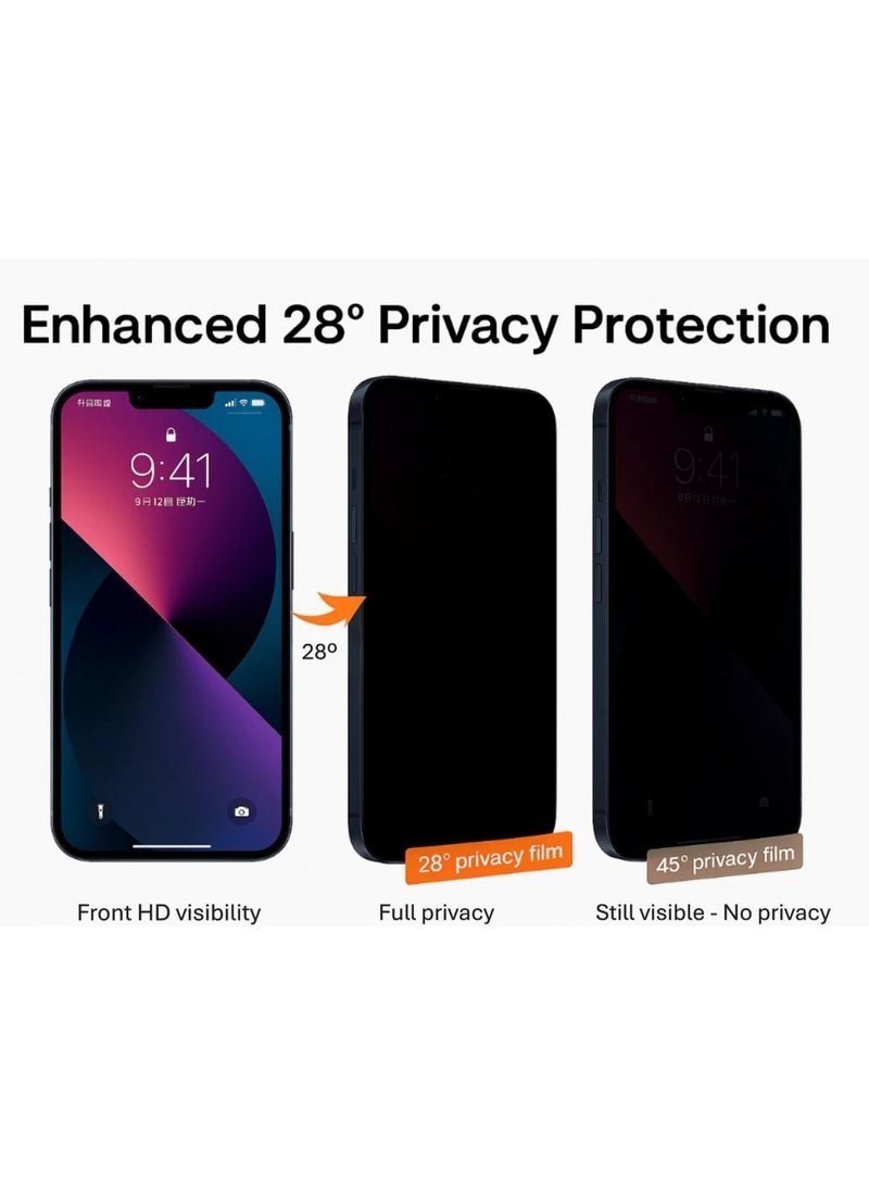 iPhone 17 Pro Privacy Screen Protector, HD Tempered Glass Film for iPhone 17 Pro Anti Spy, No Bubbles Anti-Scratch, 9H+ Hardness, Military Grade Shatterproof, 1-Second Auto-Install - Image 3