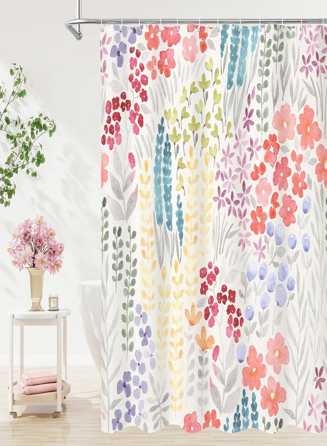 Litabel Cute Colorful Floral Shower Curtain, Boho Blush Pink Flower Shower Curtains for Girls Bathroom Decor, Wildflower Trendy Botanical Waterproof Kids Shower Curtain Set with Hooks 72x72 Inch - Image 1