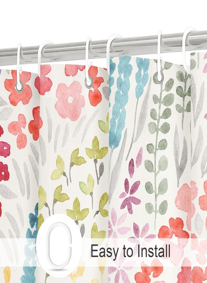 Litabel Cute Colorful Floral Shower Curtain, Boho Blush Pink Flower Shower Curtains for Girls Bathroom Decor, Wildflower Trendy Botanical Waterproof Kids Shower Curtain Set with Hooks 72x72 Inch - Image 3