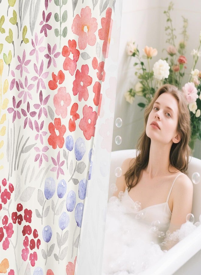 Litabel Cute Colorful Floral Shower Curtain, Boho Blush Pink Flower Shower Curtains for Girls Bathroom Decor, Wildflower Trendy Botanical Waterproof Kids Shower Curtain Set with Hooks 72x72 Inch - Image 5