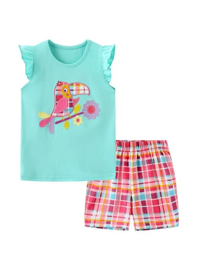 YUNIQEE Blue Crew Neck Cap Sleeve Printed Tshirt & Shorts