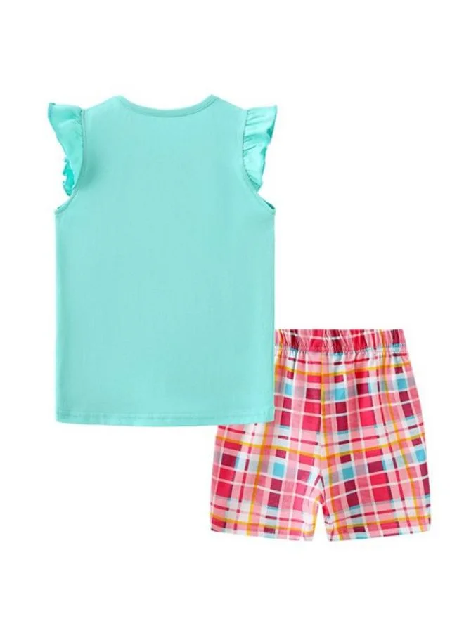 يونيكي Blue Crew Neck Cap Sleeve Printed Tshirt & Shorts