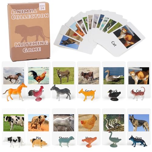 MEROCO Montessori Animal Match Cards Miniature Poultry Animals with Matching Cards 2 Part Montessori Learning Toy Language Materials TZX106 - Image 1